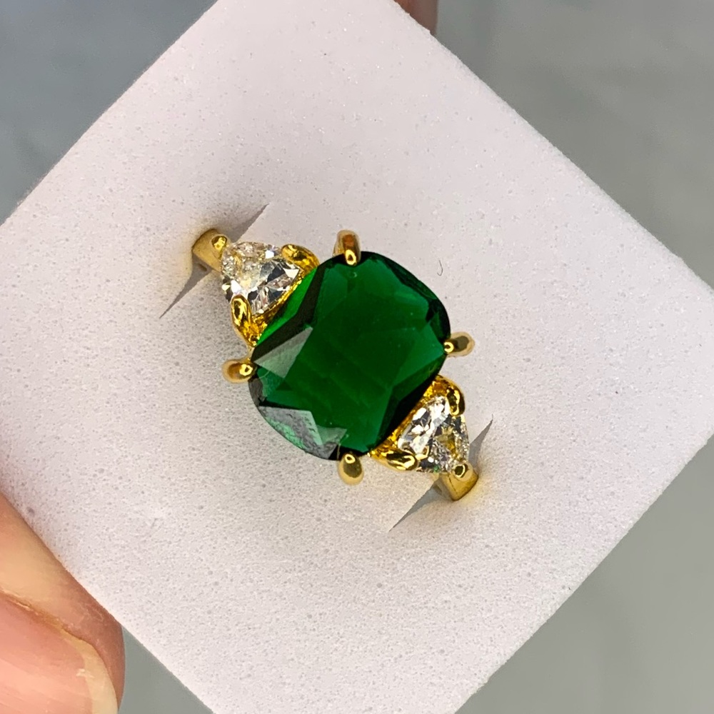 New Royal Green Sapphire Gold Plated Ring Engagement Wedding Party Jewelry
